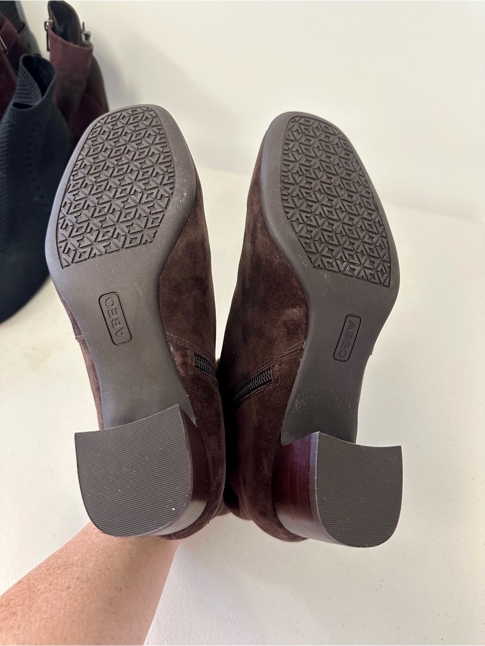 Abeo Dark Brown Suede Ankle Booties with Side Zip - Picture 4 of 6
